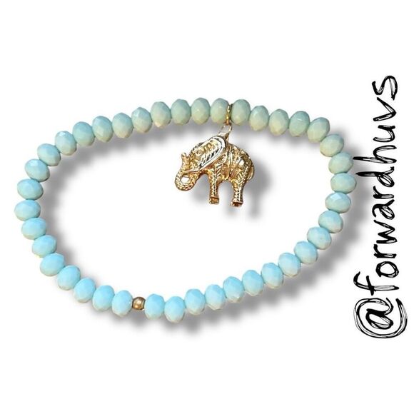 Bundle Sale 3 for $15 | Faceted Bead Stretch Bracelet with Gold Tone Elephant Ch - Picture 1 of 11